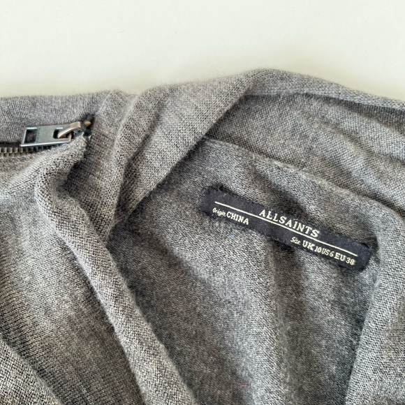 ALL SAINTS Drina Ribbed Cardigan, Asymmetric Shoulder Zip, Open Front, Medium - Picture 7 of 11